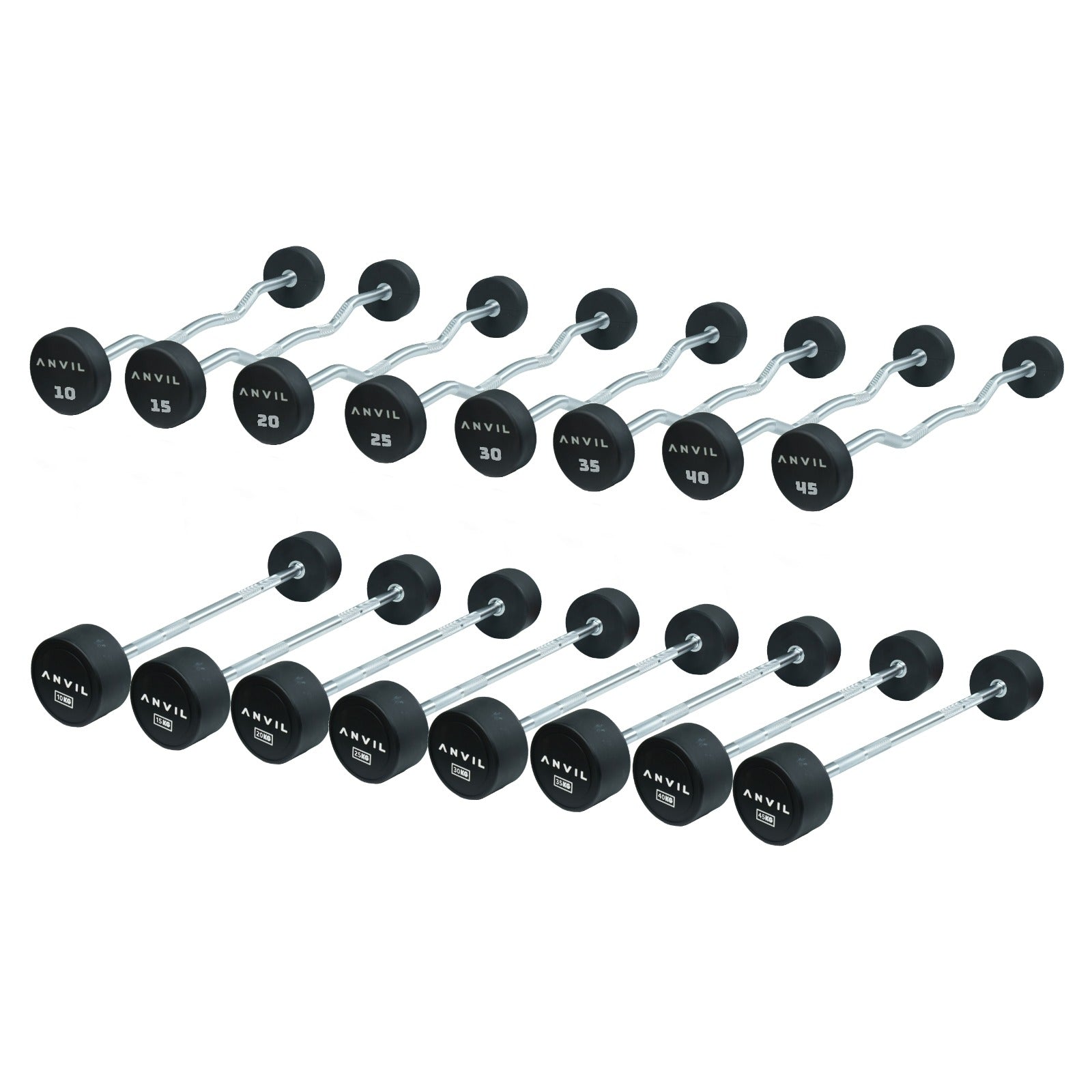 Anvil Fixed Straight & Curl Barbell 10Kg - 45Kg Set